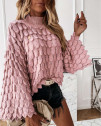 Pulover de damă cu maneci voluminoase 00695 roz pudră