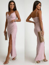 Rochie elegantă de damă cu fantă X6453 roz