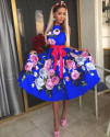 Rochie de damă cu model floral H9234 albastră