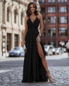 Rochie lungă de damă cu despicătură K8668 neagră