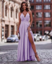 Rochie lungă de damă cu despicătură K8668 violet deschis