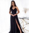 Rochie elegantă de damă cu tul K6787 neagră