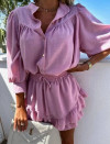 Compleu fustă-pantaloni și cămașă pentru femei L8671 roz