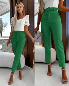Pantaloni de damă cu centură A0887 verde