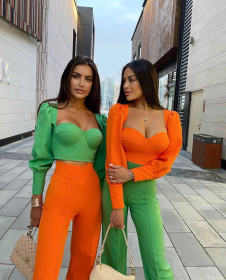 Compleu bluză și pantaloni de damă 22162 verde / portocaliu