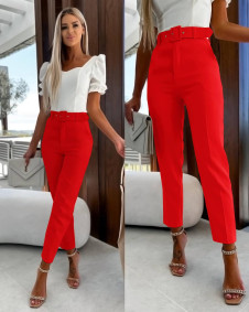 Pantaloni de damă cu centură A0887 roșu