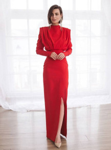 Rochie lungă de damă cu despicătură K09500 roșu