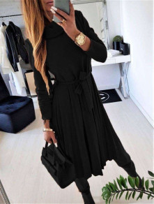 Rochie lungă de damă cu centură A3227 neagră
