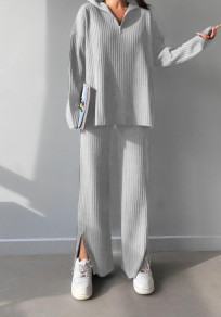 Compleu bluză și pantaloni largi de damă J0756 gri