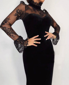 Rochie elegantă de damă cu dantelă NI2144 neagră