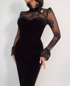 Rochie elegantă de damă cu dantelă NI2144 neagră