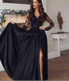 Rochie elegantă de damă cu mâneci din dantelă NS252 neagră