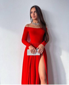 Rochie lungă de damă cu despicatură LP5104 roșu
