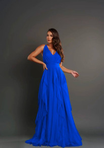 Rochie lungă formală de damă K200231 albastră