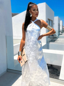Rochie elegantă de damă cu fantă K9159 albă