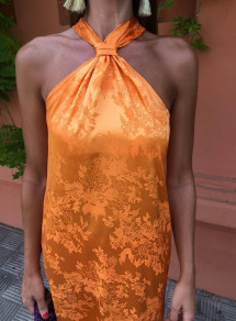 Rochie elegantă de damă cu fantă K9159 portocaliu