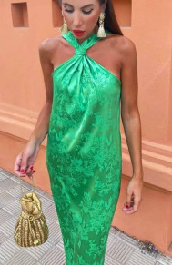 Rochie elegantă de damă cu fantă K9159 verde