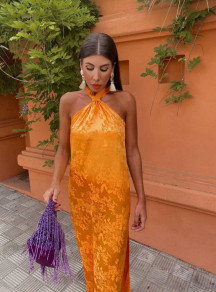 Rochie elegantă de damă cu fantă K9159 portocaliu