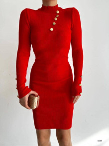 Rochie de damă din tricot cu nasturi E0254 roșu