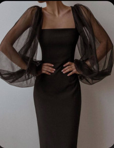 Rochie elegantă de damă cu mâneci spectaculoase H4266 negru
