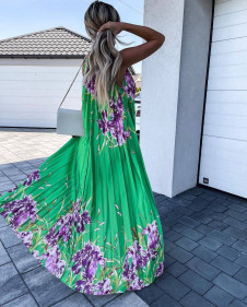 Rochie lungă de damă cu motive florale FG1425 verde