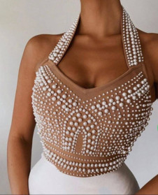 Rochie de damă cu perle Z1678 albă