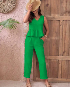 Compleu bluză și pantaloni de damă K24076 verde