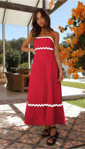 Rochie lungă de damă cu margine FH2803 roșie