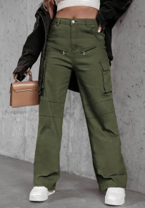 Pantaloni de damă cu buzunare 00372 verde unt