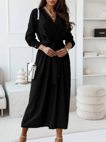 Rochie lungă de damă cu curea K5461 negru