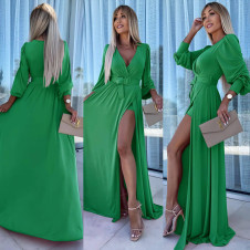 Rochie lungă de damă cu centură A1570 verde