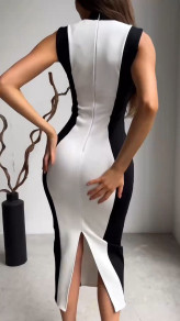 Rochie elegantă de damă alb-negru K22504