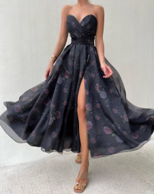 Rochie elegantă de damă cu imprimeu H3898 neagră