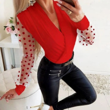 Bluză de damă cu mâneci transparente J8002 roșu
