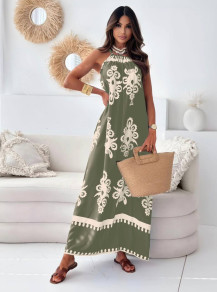 Rochie lungă de damă cu model A1861 verde măslin