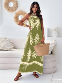 Rochie lungă de damă cu model A1861 verde deshis