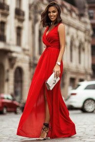 Rochie lungă de damă cu fantă L8863 roșie