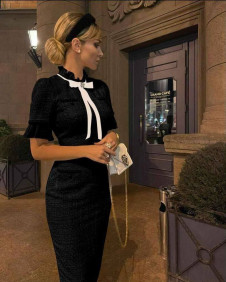 Rochie elegantă de damă cu broșă NI2051 neagră