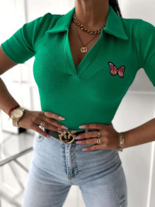 Bluză de damă din tricot cu imprimeu fluturi 9992301 verde