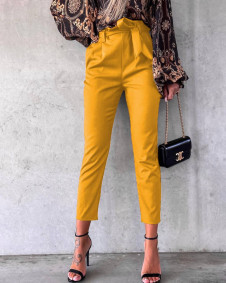 Pantaloni de damă cu talie înaltă K201201 galben
