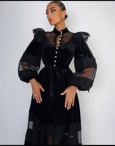 Rochie elegantă de damă cu dantelă NI2290 neagră