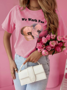Tricou de damă cu imprimeu K0082 roz