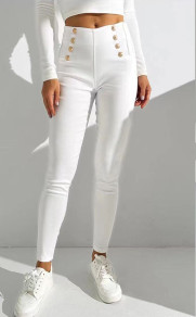 Pantaloni de damă cu nasturi K99282 albi