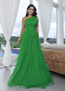 Rochie lungă de damă cu tul K20020 verde
