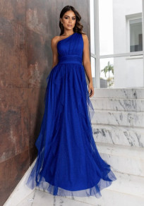 Rochie lungă de damă cu tul K20020 albastră