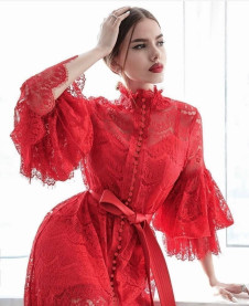 Rochie lungă din dantelă pentru femei NS697 roșu