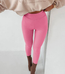 Pantaloni de damă cu talie înaltă YY3888 roz